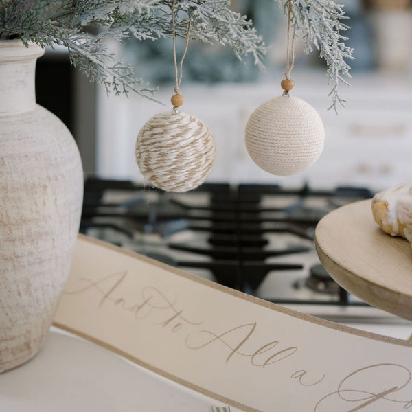 Jute Wrapped Wood Bead Ornament Set