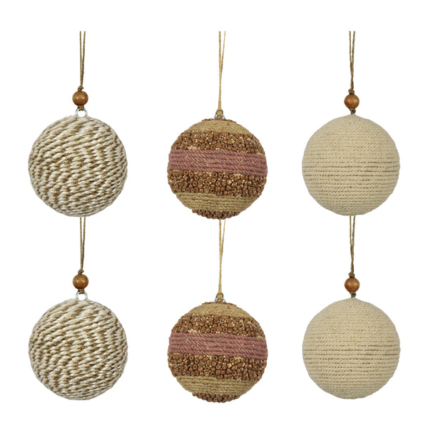 Jute Wrapped Wood Bead Ornament Set