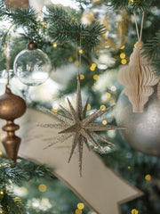 Gold Glitter Starburst Ornaments, Set of 4