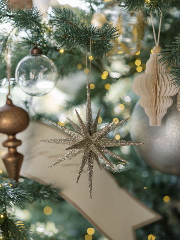 Gold Glitter Starburst Ornaments, Set of 4