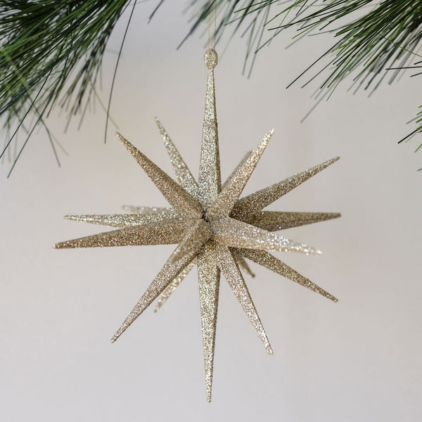 Gold Glitter Starburst Ornaments, Set of 4
