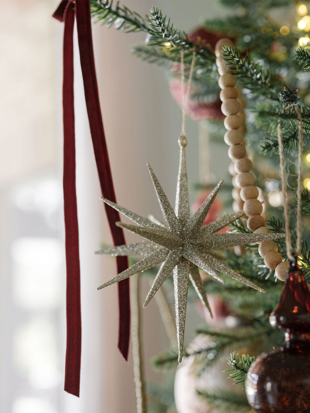 Gold Glitter Starburst Ornaments, Set of 4