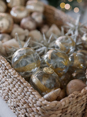 Clear Glass Gold Leaf Ornaments, Set of