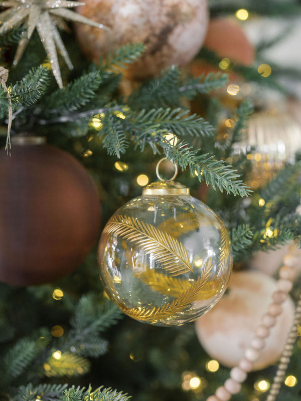 Clear Glass Gold Leaf Ornaments, Set of