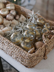 Clear Glass Gold Leaf Ornaments, Set of