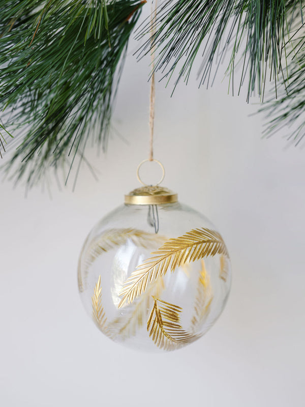 Clear Glass Gold Leaf Ornaments, Set of 6