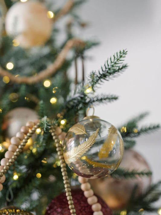 Clear Glass Gold Leaf Ornaments, Set of 6