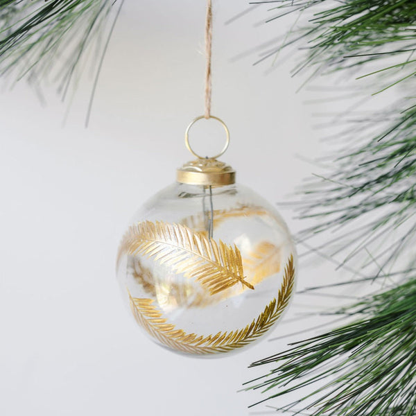 Clear Glass Gold Leaf Ornaments, Set of