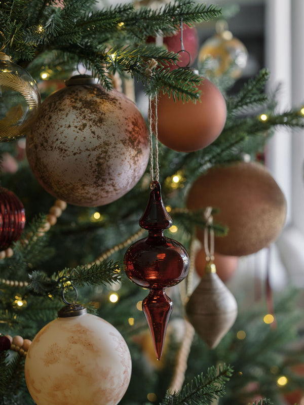Vintage Rose & Bordeaux Glass Finial Ornaments, Set of 4