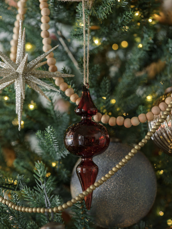 Vintage Rose & Bordeaux Glass Finial Ornaments, Set of 4
