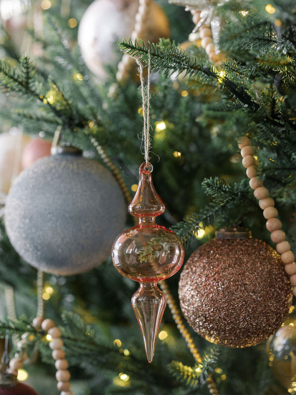 Vintage Rose & Bordeaux Glass Finial Ornaments, Set of 4