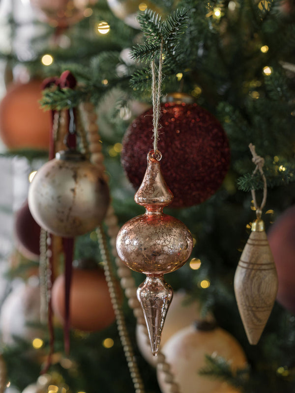 Vintage Rose & Bordeaux Glass Finial Ornaments, Set of 4