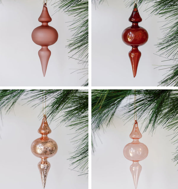 Vintage Rose & Bordeaux Glass Finial Ornaments, Set of 4