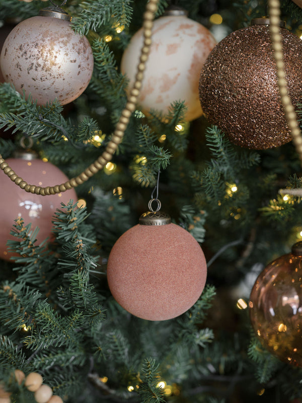 Flocked Glass Ball Ornament Vintage Rose
