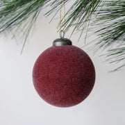 Flocked Bordeaux Glass Ball Ornament