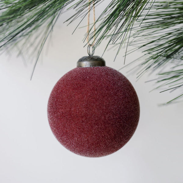 Flocked Bordeaux Glass Ball Ornament
