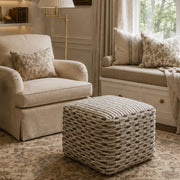 Square Handwoven Loop Jute Ottoman Pouf