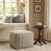 Square Handwoven Loop Jute Ottoman Pouf