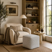 Striped Woven Ottoman Pouf