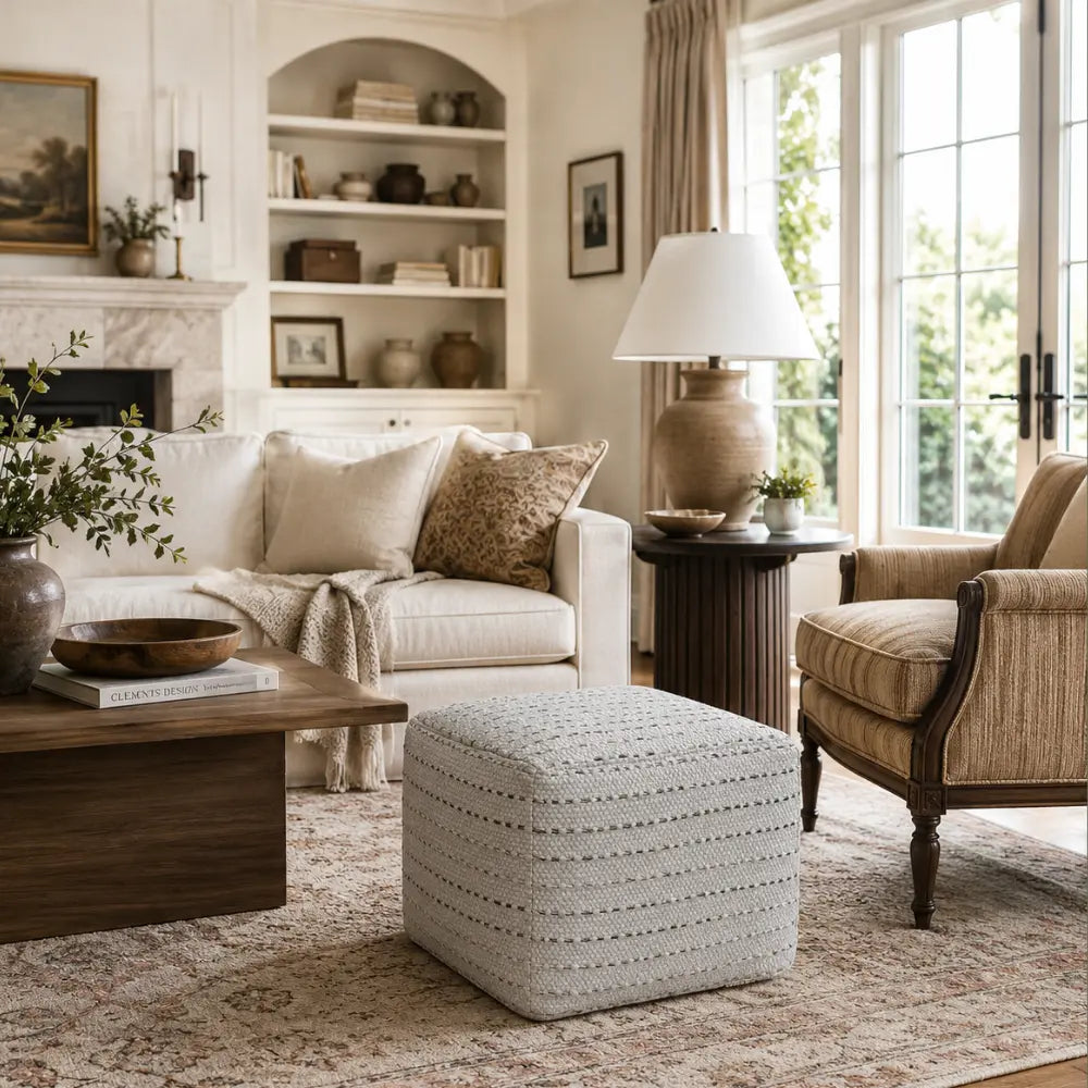 Striped Woven Ottoman Pouf
