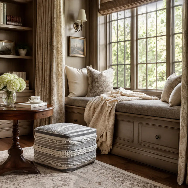 Woven Stripe Loop Pouf Ottoman