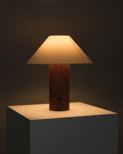 Wood-Grain Column Table Lamp