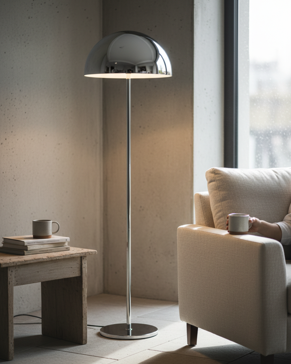 Mirror-Polished Chrome Dome Floor Lamp