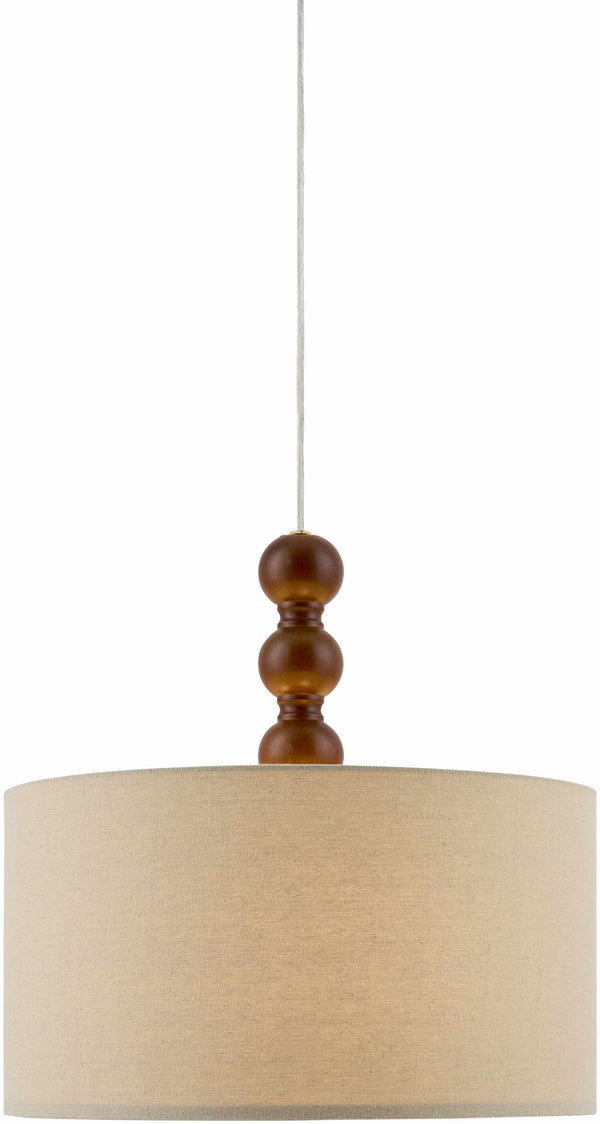 Turned Wood Linen Drum Pendant