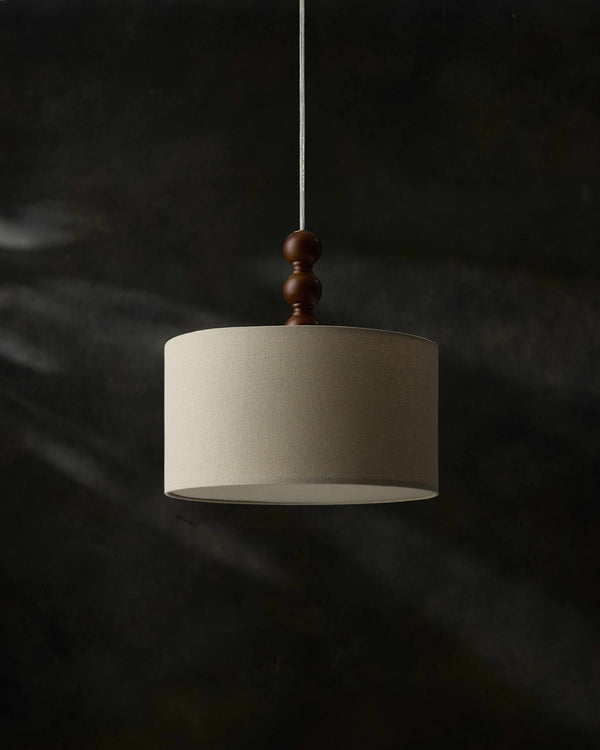 Turned Wood Linen Drum Pendant