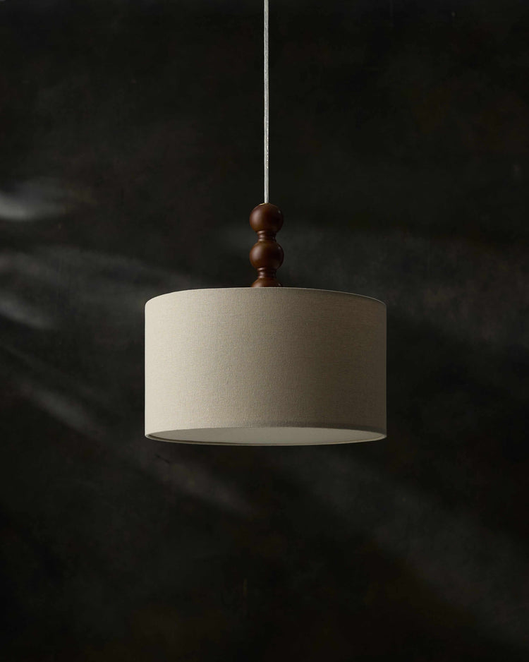Turned Wood Linen Drum Pendant