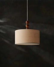 Turned Wood Linen Drum Pendant