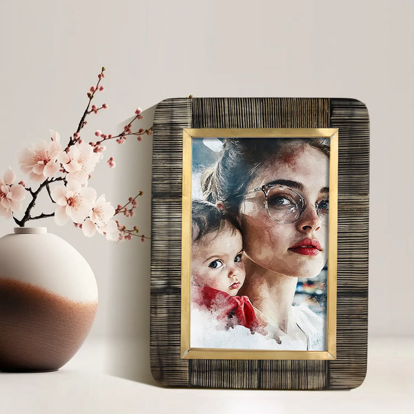 Horn Inlay Brass Picture Frame