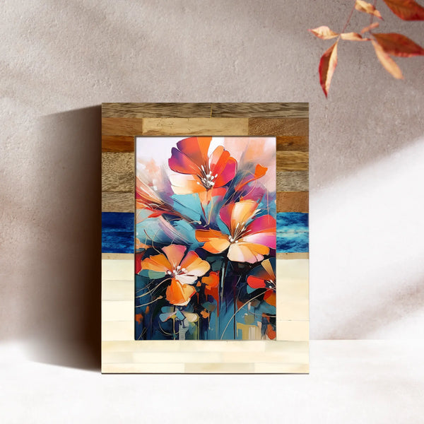 Wood Bone Inlay Stripe Picture Frame