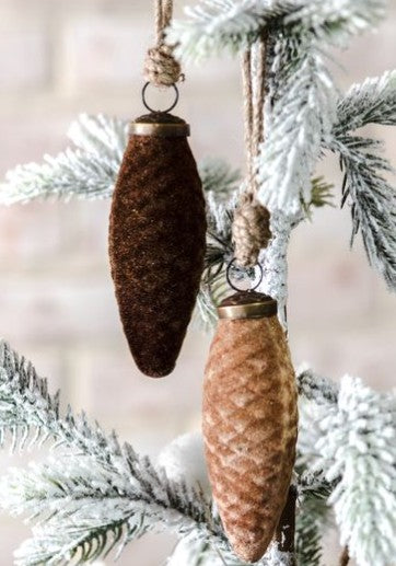Flocked Pinecone Ornament, 2 Color Options