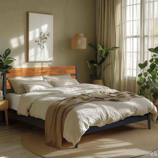 Acacia Wood-Grain Platform Bed Frame
