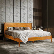 Chevron-Panel Solid Wood Bed Frame — detail of finish and surface variation
