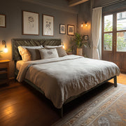 Parquet-Headboard Solid Wood Bed Frame — back and side profile detail