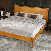Chevron-Panel Solid Wood Bed Frame — styled in a complete room vignette