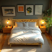 Parquet-Headboard Solid Wood Bed Frame — alternate view or variant option