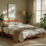 Acacia Wood-Grain Platform Bed Frame