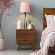 Two-Drawer Solid Wood Nightstand — styled in a complete room vignette