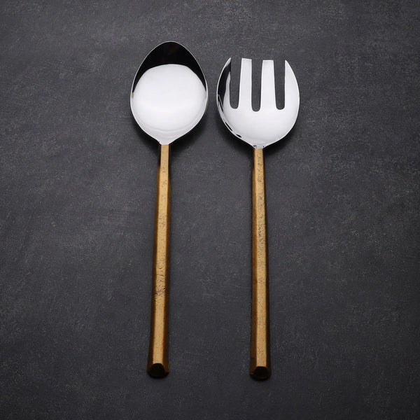 Gold-Finish Stainless Steel Salad Serving Set, Set of 2