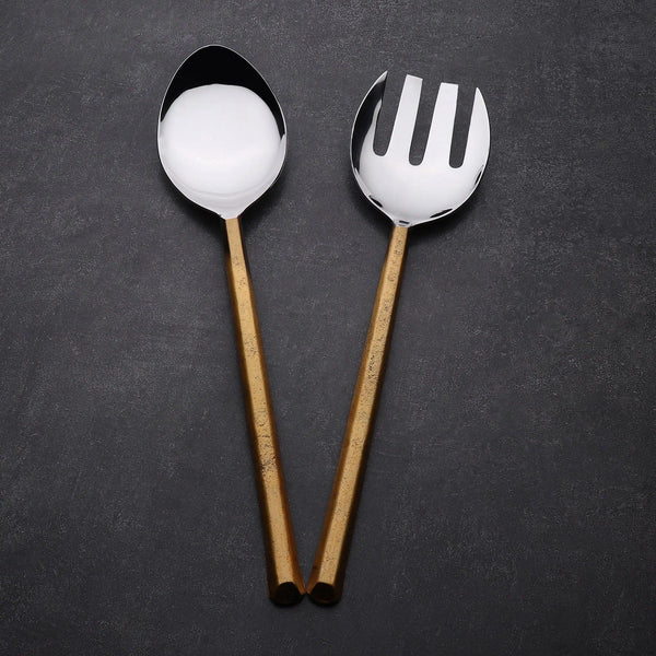 Gold-Finish Stainless Steel Salad Serving Set, Set of 2