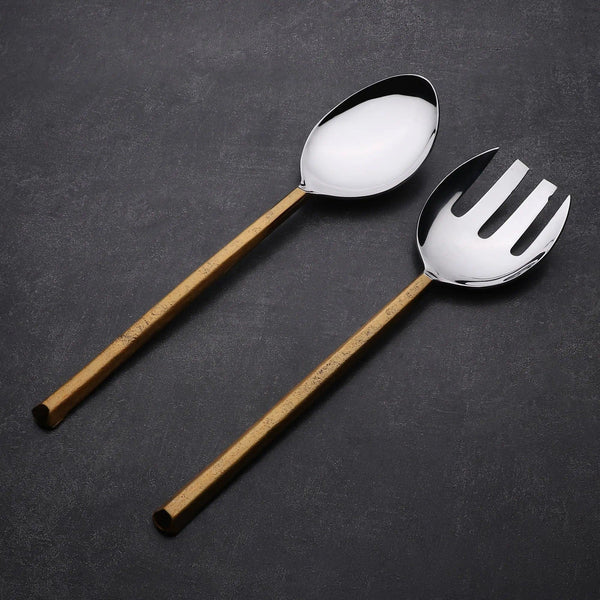 Gold-Finish Stainless Steel Salad Serving Set, Set of 2