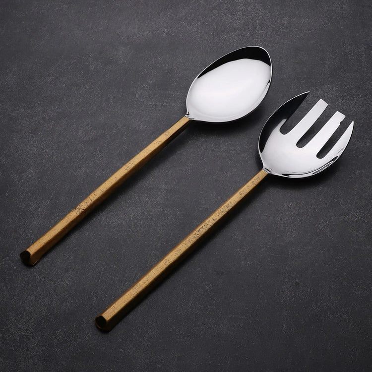 Gold-Finish Stainless Steel Salad Serving Set, Set of 2