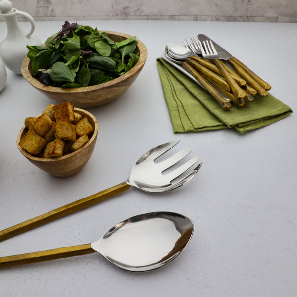 Gold-Finish Stainless Steel Salad Serving Set, Set of 2
