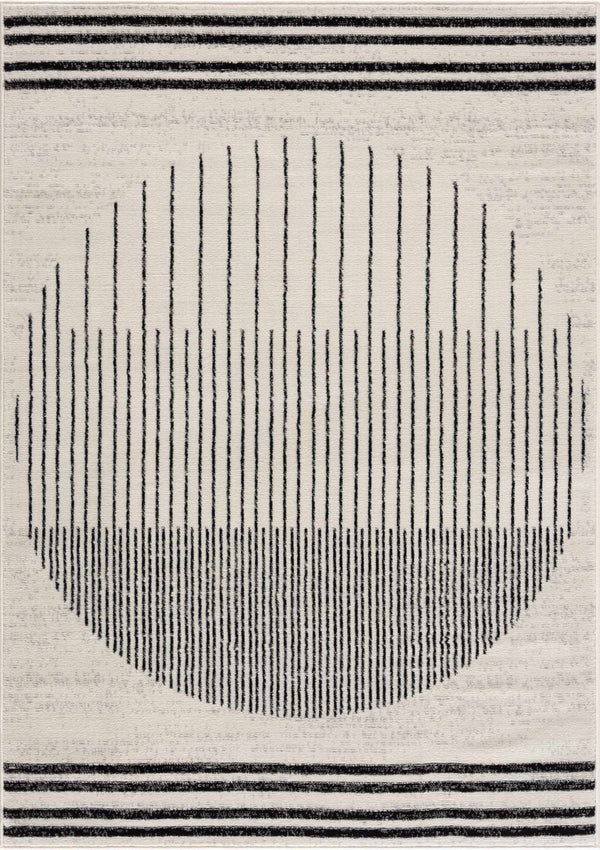 Black & Cream Abstract Geometric Stripe Area Rug