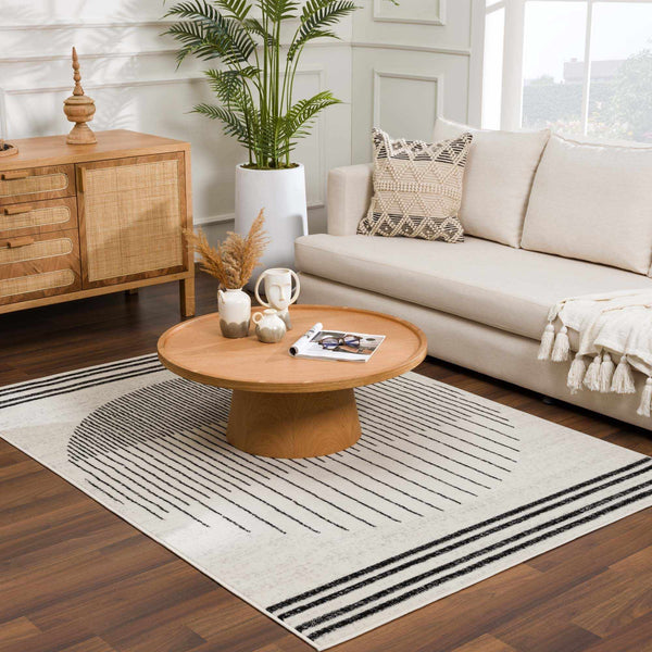 Abstract Stripe Black Cream Area Rug