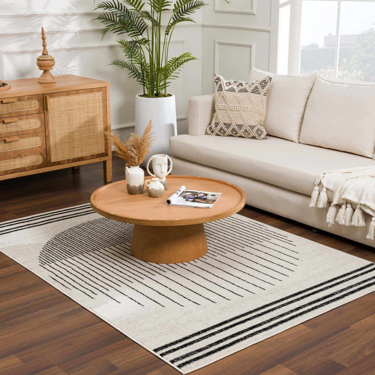 Abstract Stripe Black Cream Area Rug