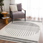 Abstract Stripe Black Cream Area Rug